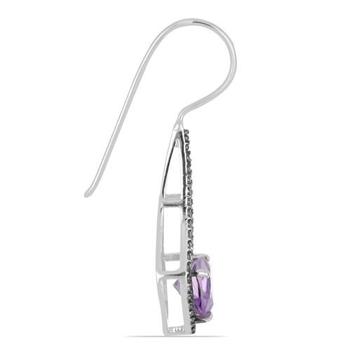 BUY NATURAL BRAZILIAN AMETHYST GEMSTONE BIG STONE EARRINGS IN STERLING SILVER